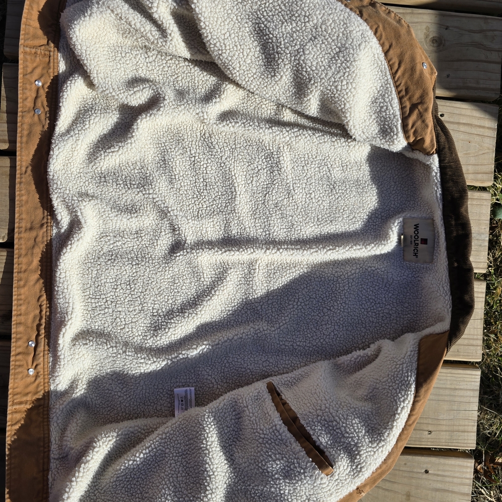 Woolrich Jacket Mens Size XL Trucker Brown Canvas Sherpa lined Corduroy Collar - Picture 6 of 11